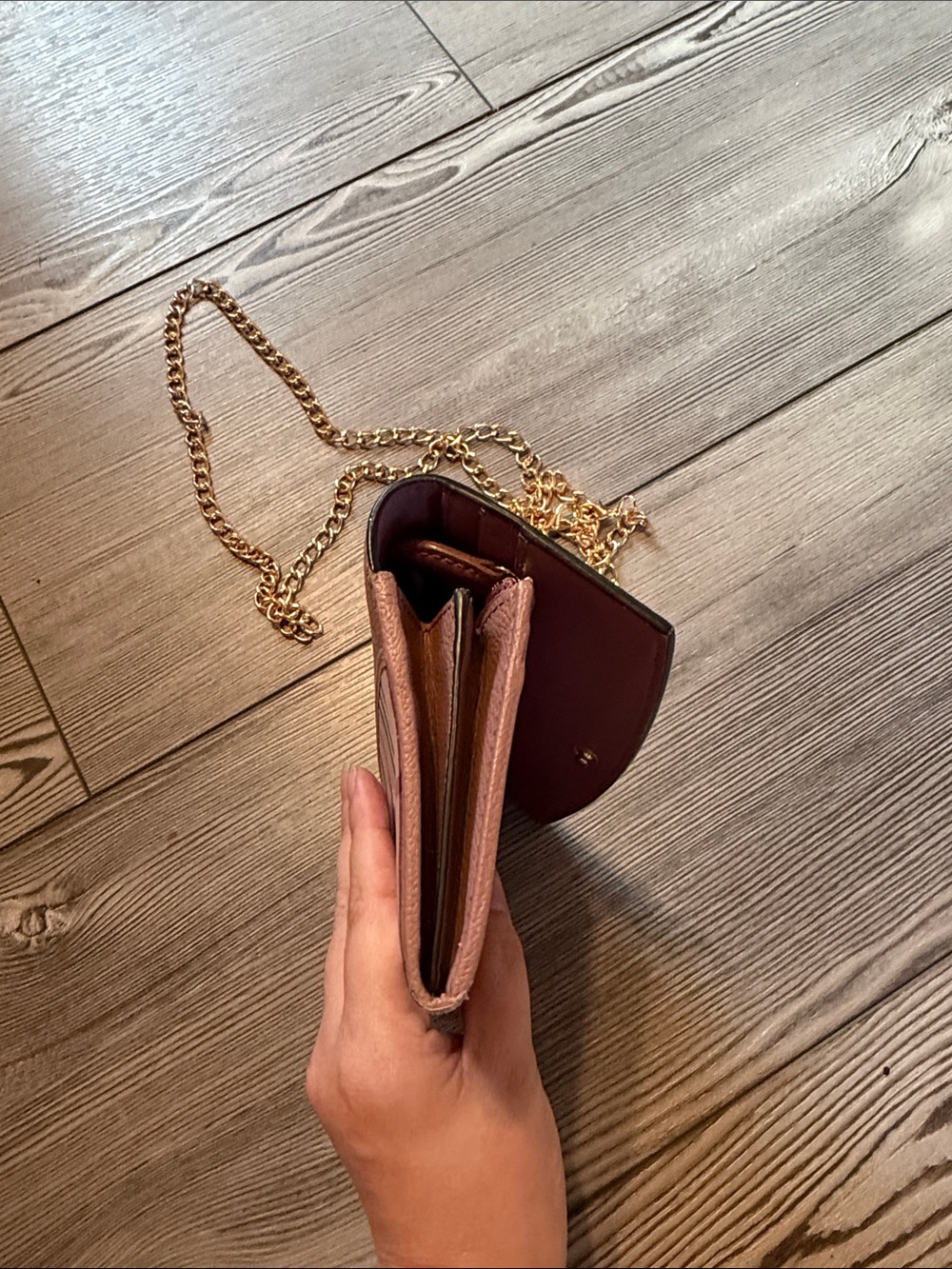 Burberry pink leather and house check canvas chain wallet - Picture 4 of 12